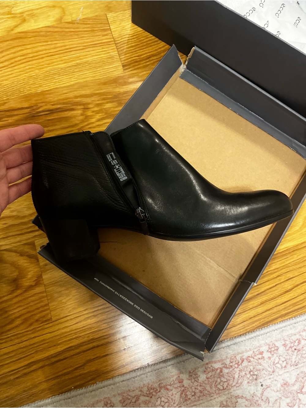 Ecco Black Leather Side-Zip Ankle Booties - Picture 4 of 8